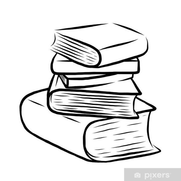 Стопка книжек на прозрачном фоне черно белые