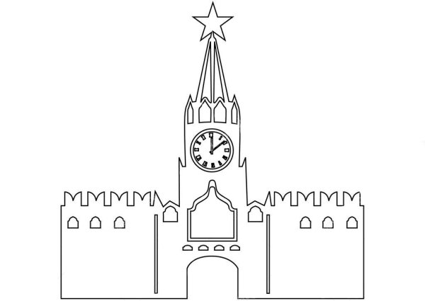 Куранты на Спасской башне Московского Кремля раскраска
