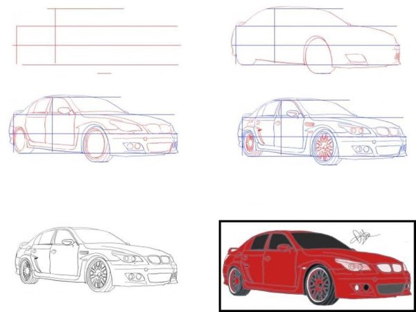 Пошаговый рисунок машины