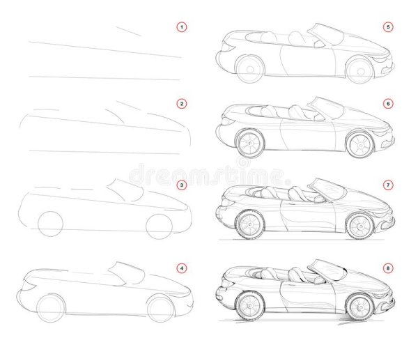 Кабриолет рисунок пошагово
