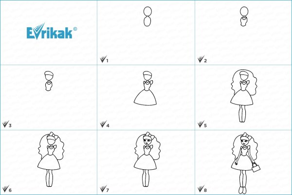 Поэтапное рисование куклы для детей