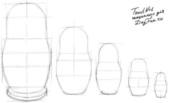 Матрешка пошаговое рисование