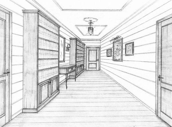 Эскиз интерьера прихожей карандашом