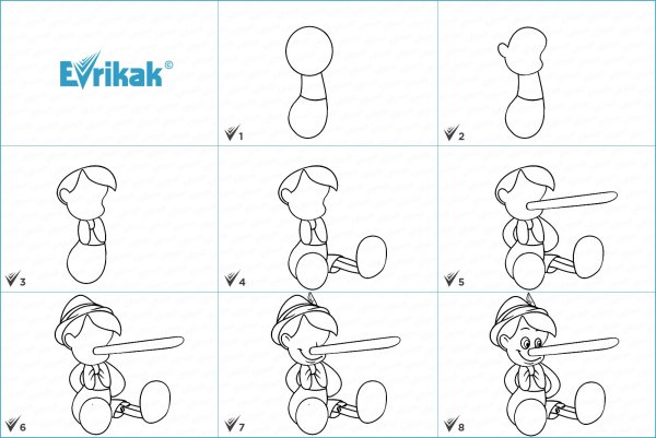 Как нарисовать Буратино поэтапно для детей