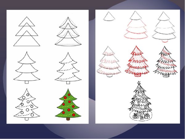 Поэтапное рисование елки