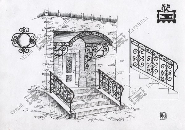 Зарисовка крыльца со ступенями