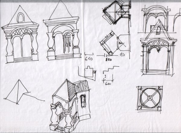 Зарисовки архитектурной конструкции крыльцо