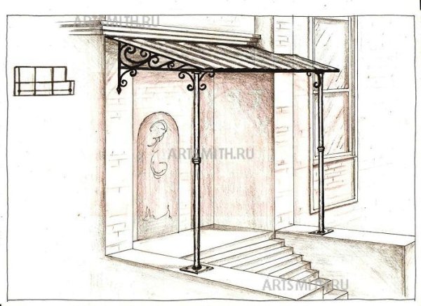 Эскиз металлического козырька и крыльца
