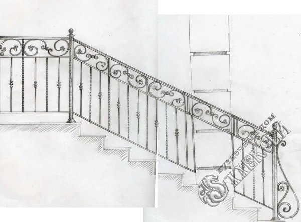 Кованые перила на крыльцо чертеж