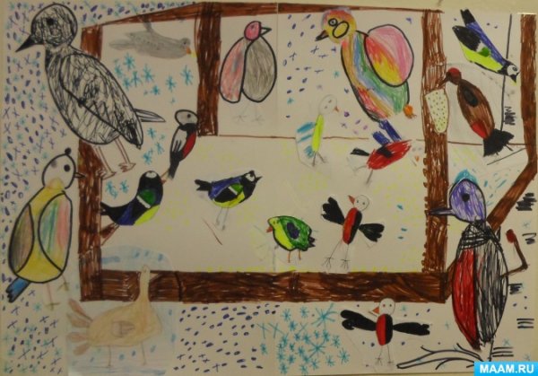 Рисование птицы на кормушке в подготовительной группе