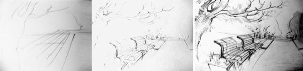 Линейная перспектива скамейка