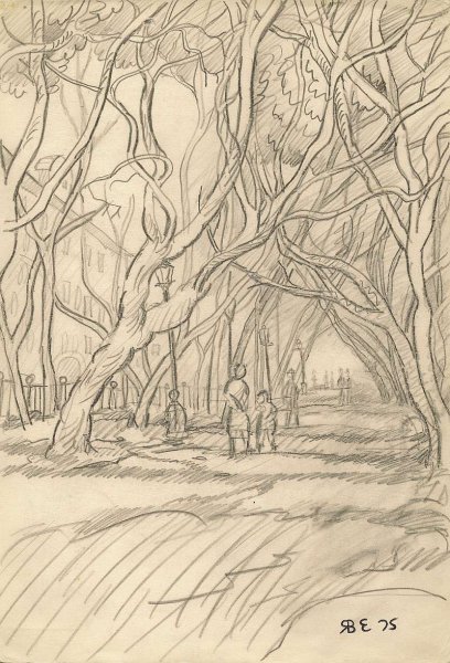 Аллея деревьев карандашом