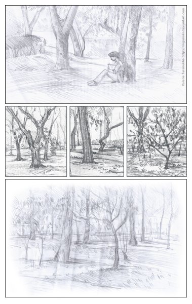 Наброски парка карандашом