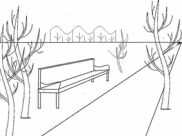 Скамейка в перспективе