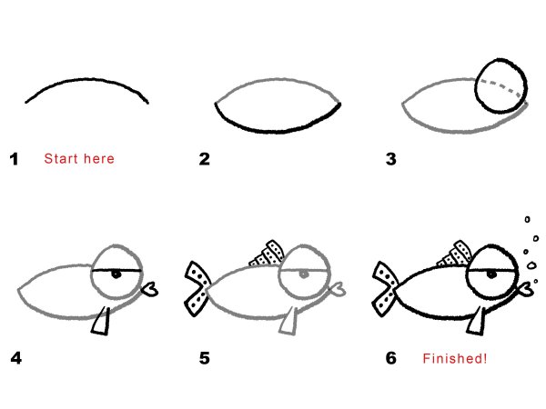 Рыбка по шагам рисунок