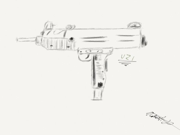 Автомат УЗИ рисунок карандашом