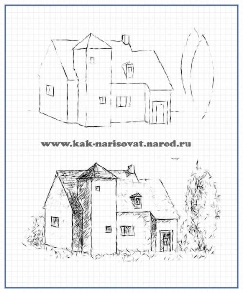 Рисунки домов карандашом для начинающих