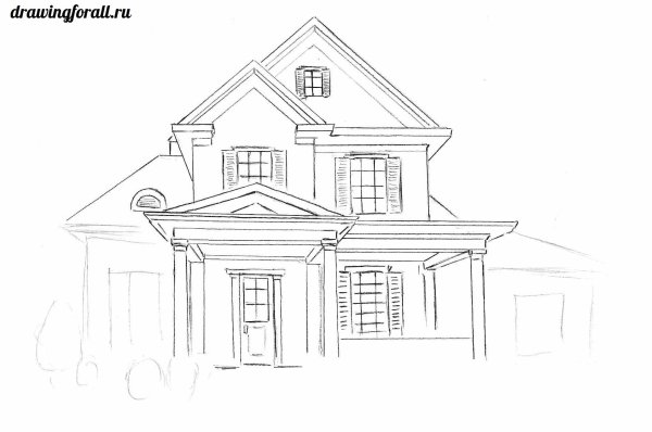 Двухэтажный дом карандашом