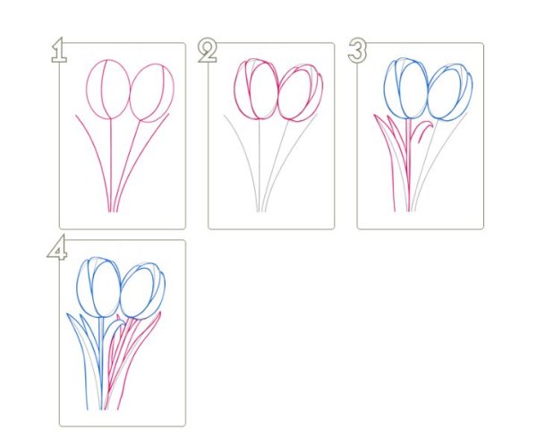 Цветы поэтапное рисование для детей