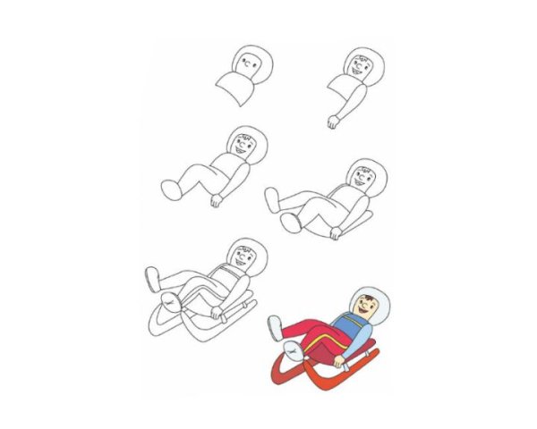 Зимние виды спорта поэтапное рисование