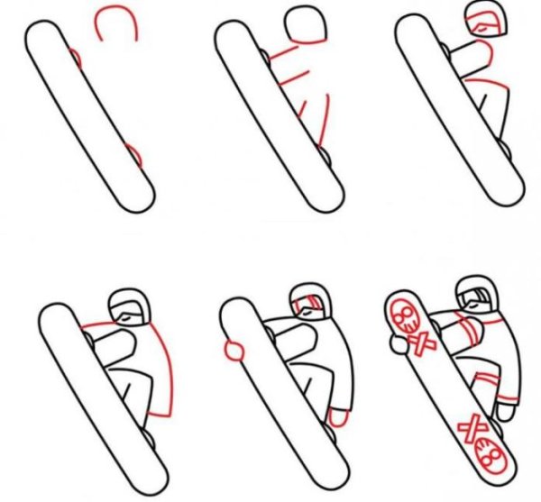 Зимние виды спорта поэтапное рисование