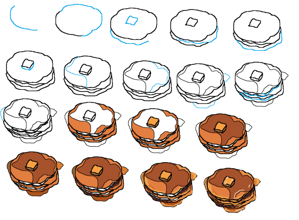 Нарисовать блины поэтапно