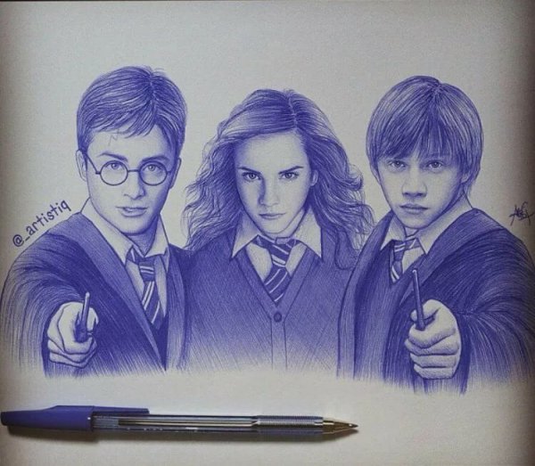 Гарри Рон и Гермиона рисунок