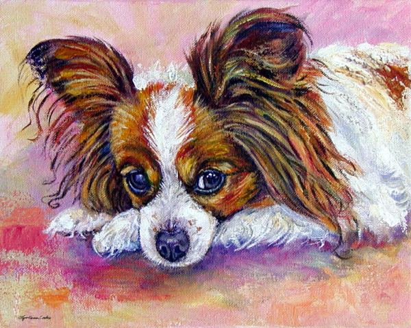 Собака Папильон акварели