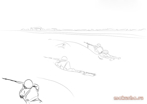 Набросок карандашом поле боя