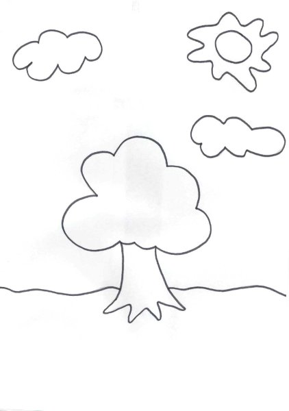 Раскраска небо с облаками и солнцем