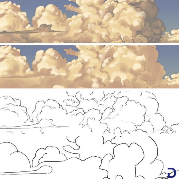 Поэтапное рисование облаков