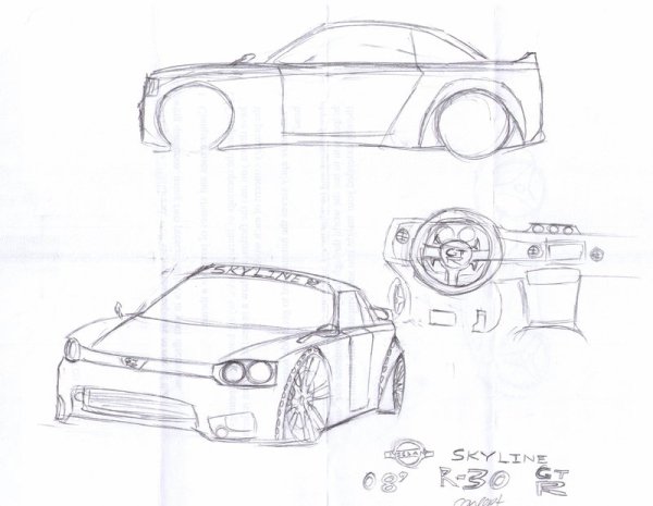 Ниссан ГТР рисунок карандашом поэтапно