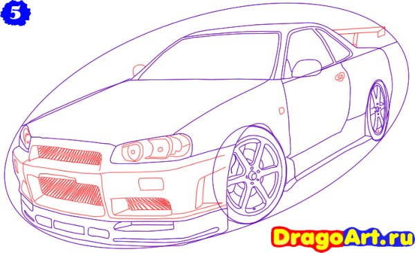 Ниссан Скайлайн рисунок карандашом по этапно