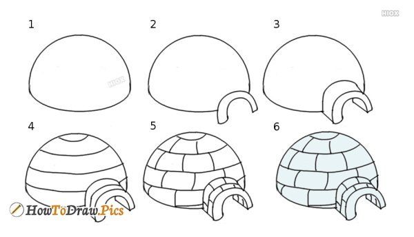 Иглу рисунок карандашом поэтапно