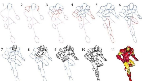 Железный человек рисунки по этапно