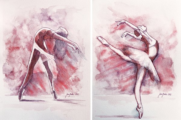 Люди в движении акварелью