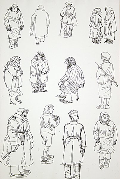 Зарисовки людей в зимней одежде