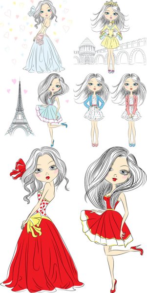 Мультяшные девочки в платьях