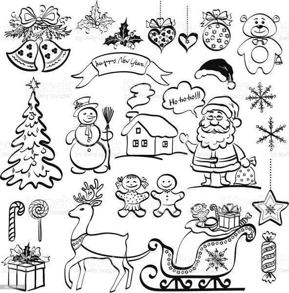Новогодние элементы черно белая