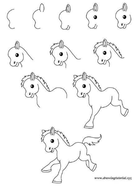 Поэтапное рисование единорога для детей