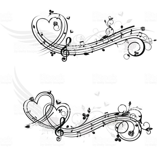 Сердце с нотами эскиз