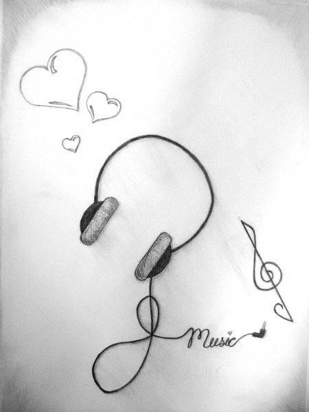 Эскиз тату наушники и сердце