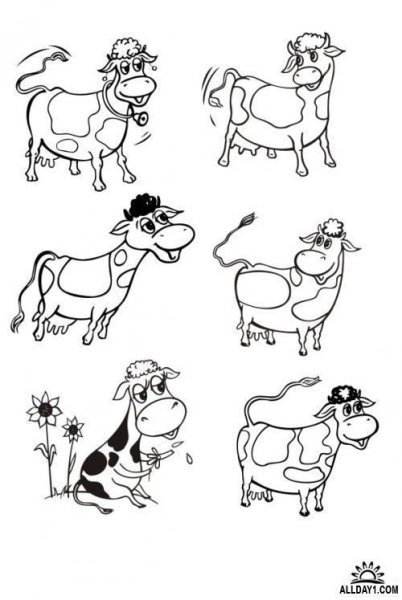 Корова раскраска маленькие