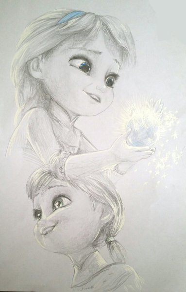 Срисовка Эльзы и Анны в детстве