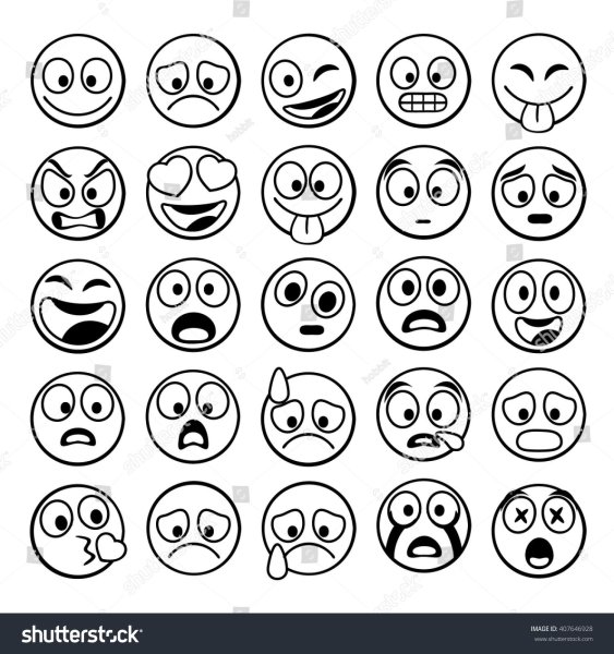 Чёрно белые смайлы для распечатки