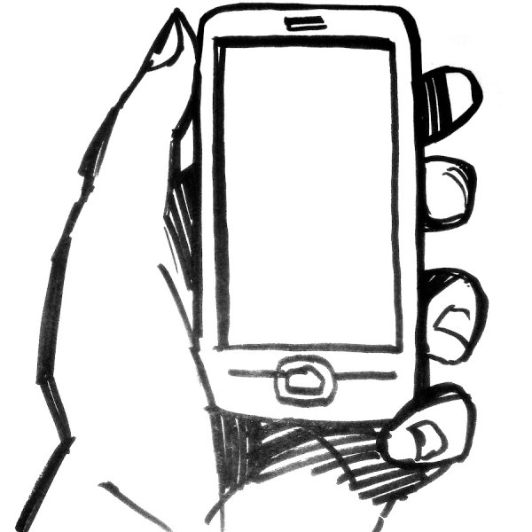 Нарисованная рука с телефоном