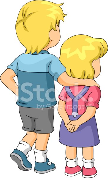 Мальчик и девочка стоят спиной рисунок