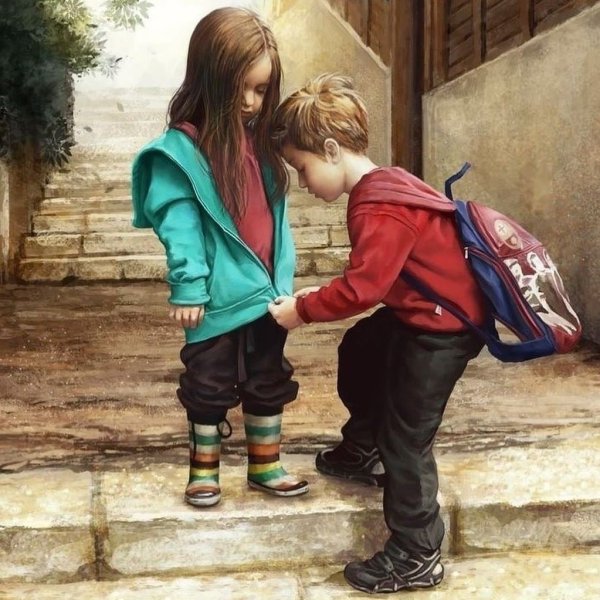 Мальчик заботится о девочке