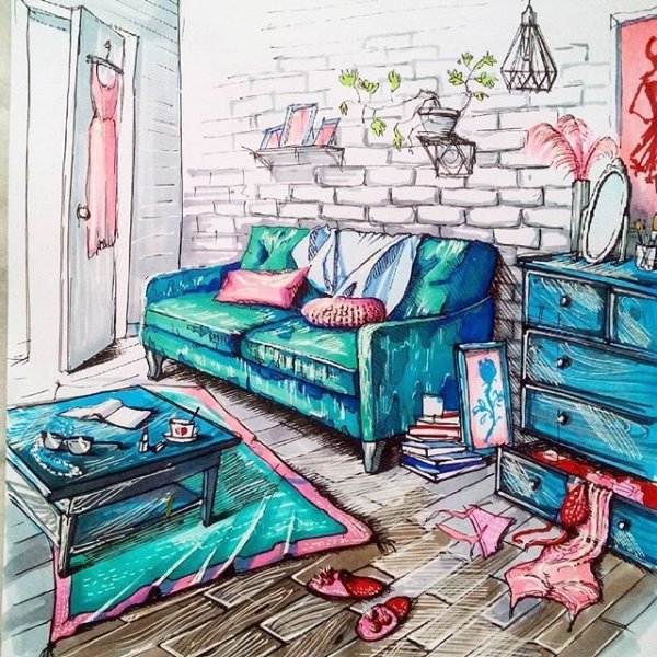 Скетчи маркерами комнаты детские