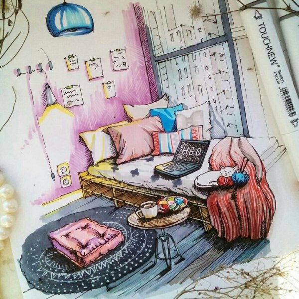 Интерьер акварелью эскизы дизайнеров